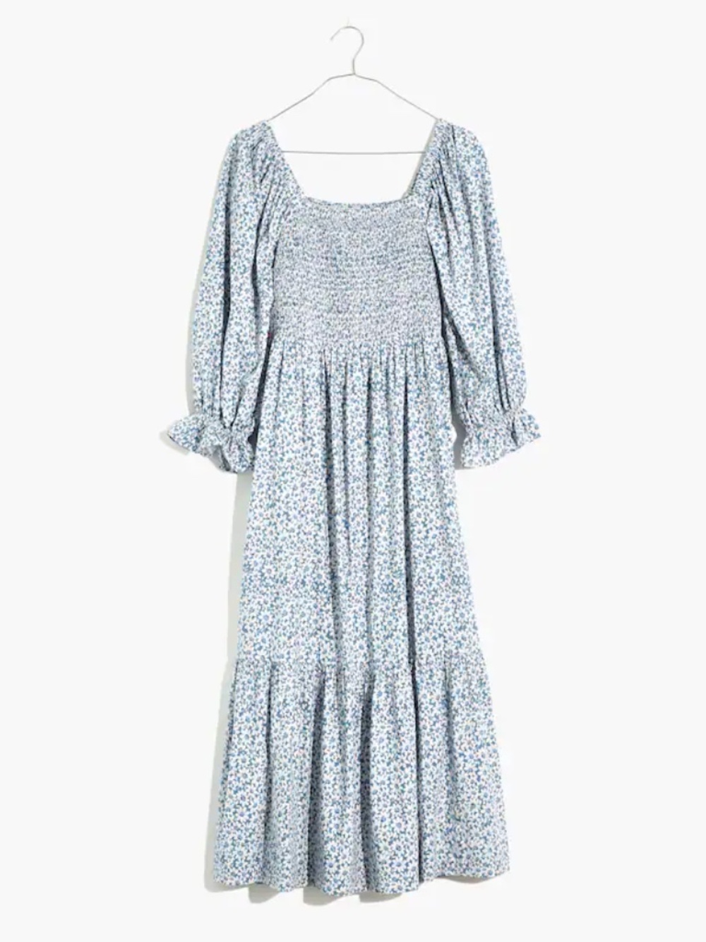 Madewell Lucie Elbow-Sleeve Smocked Midi Dress in Sunflower Field - EUC